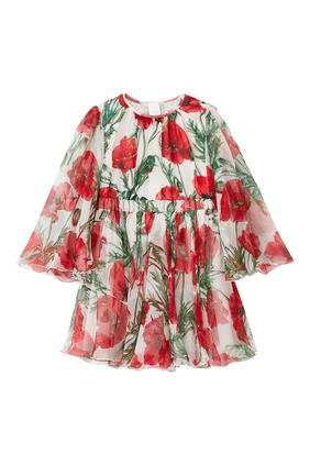Happy Garden Silk Poppy Dress